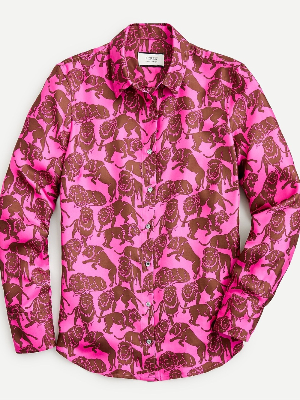 J.Crew Collections Sleepy Lions shirt in size 0 Fuchsia Pink 100% silk